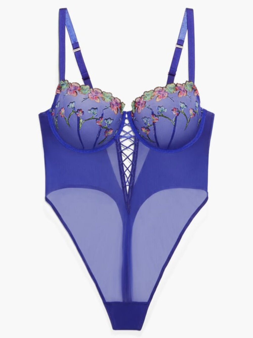 Savage X Fenty Western Wildflower Blue Floral Embroidered Underwire Teddy S